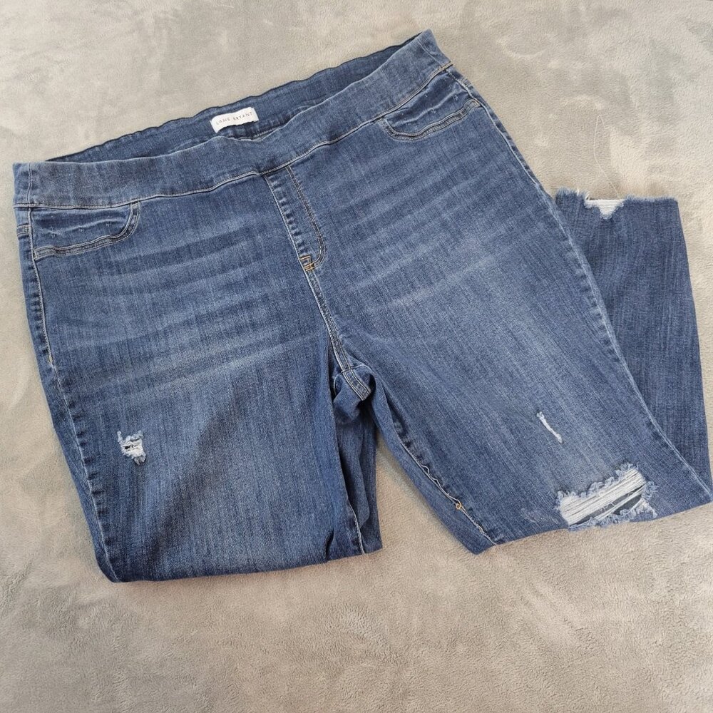Lane Bryant Women's‎ Plus 26 Dark Wash Distressed Jeggings Elastic Waist SL12E